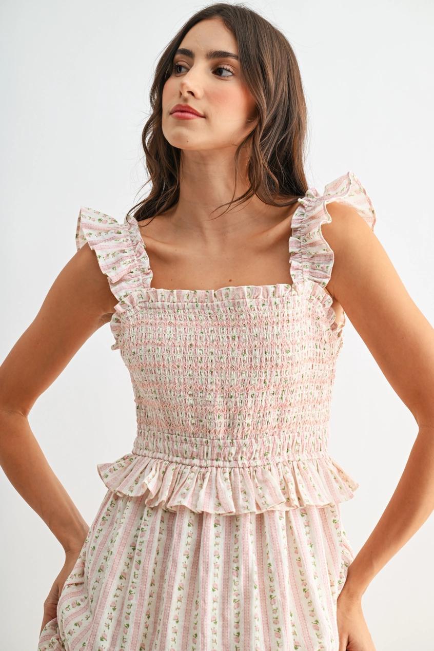 Tiered Maxi Dress with Smocked Bodice and Ruffle