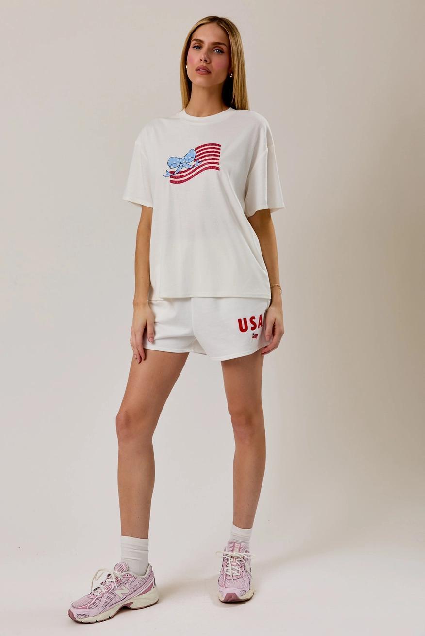 Round Neck USA Flag Graphic Embroidered T-Shirt