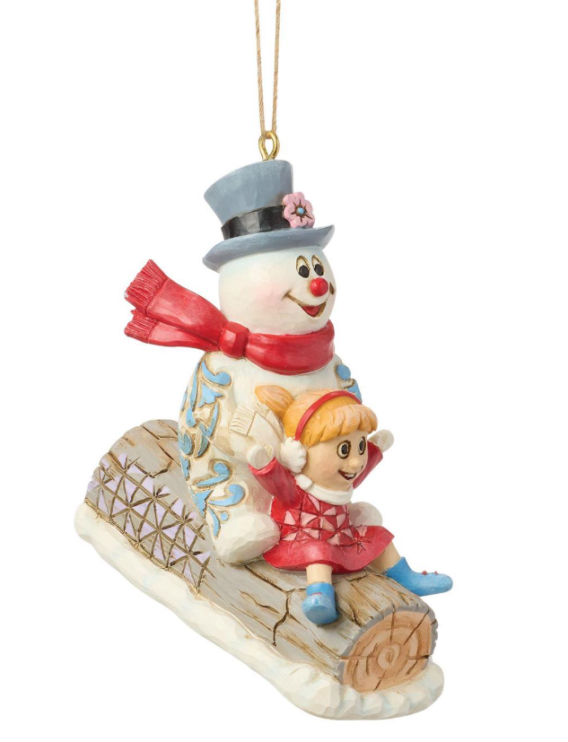 Frosty & Karen in Log Sled Ornament