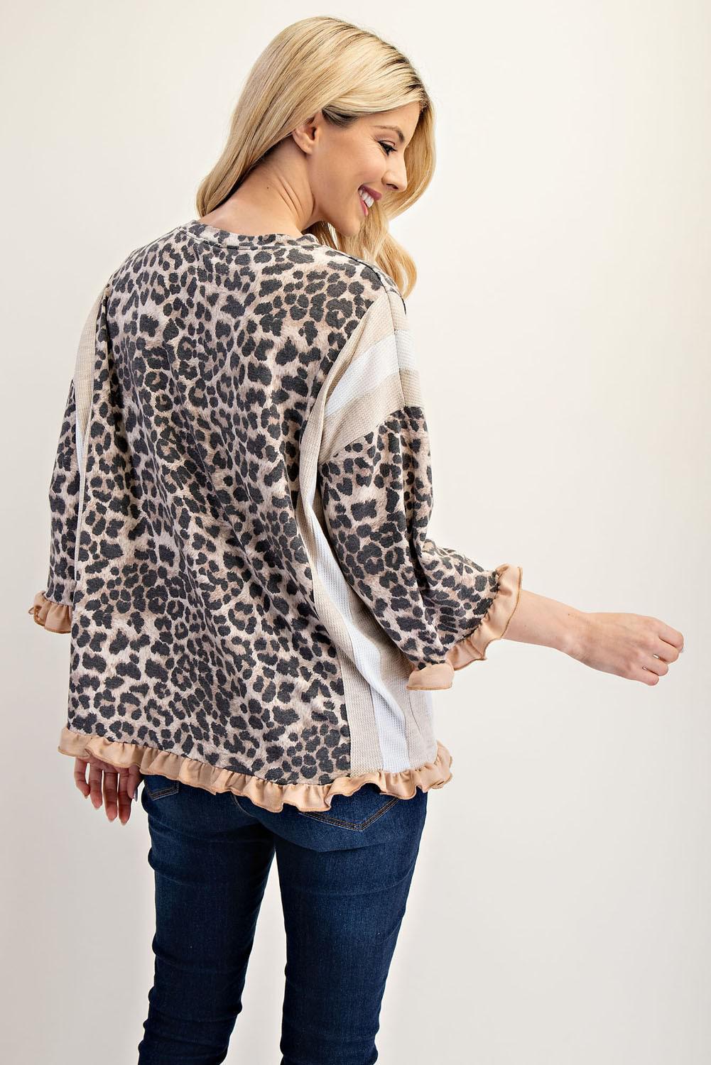 Leopard Print Color Block Top