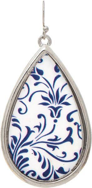 Silver White Mother of Pearl Blue Floral Overlay Earrings