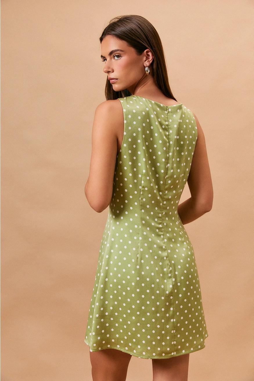 Green Polka Dot Square Neck Mini Dress
