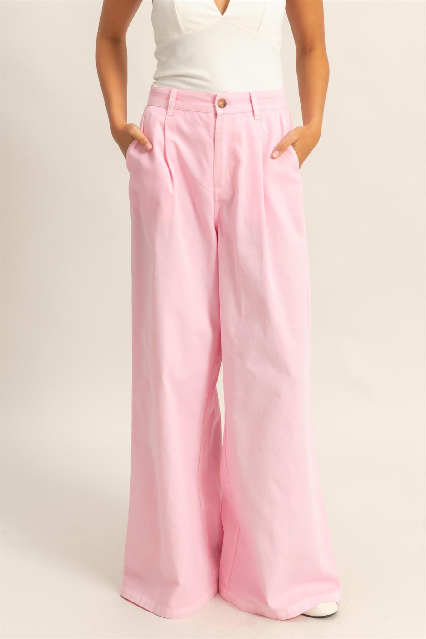 Pink High Waist Basic Wide Leg Pants