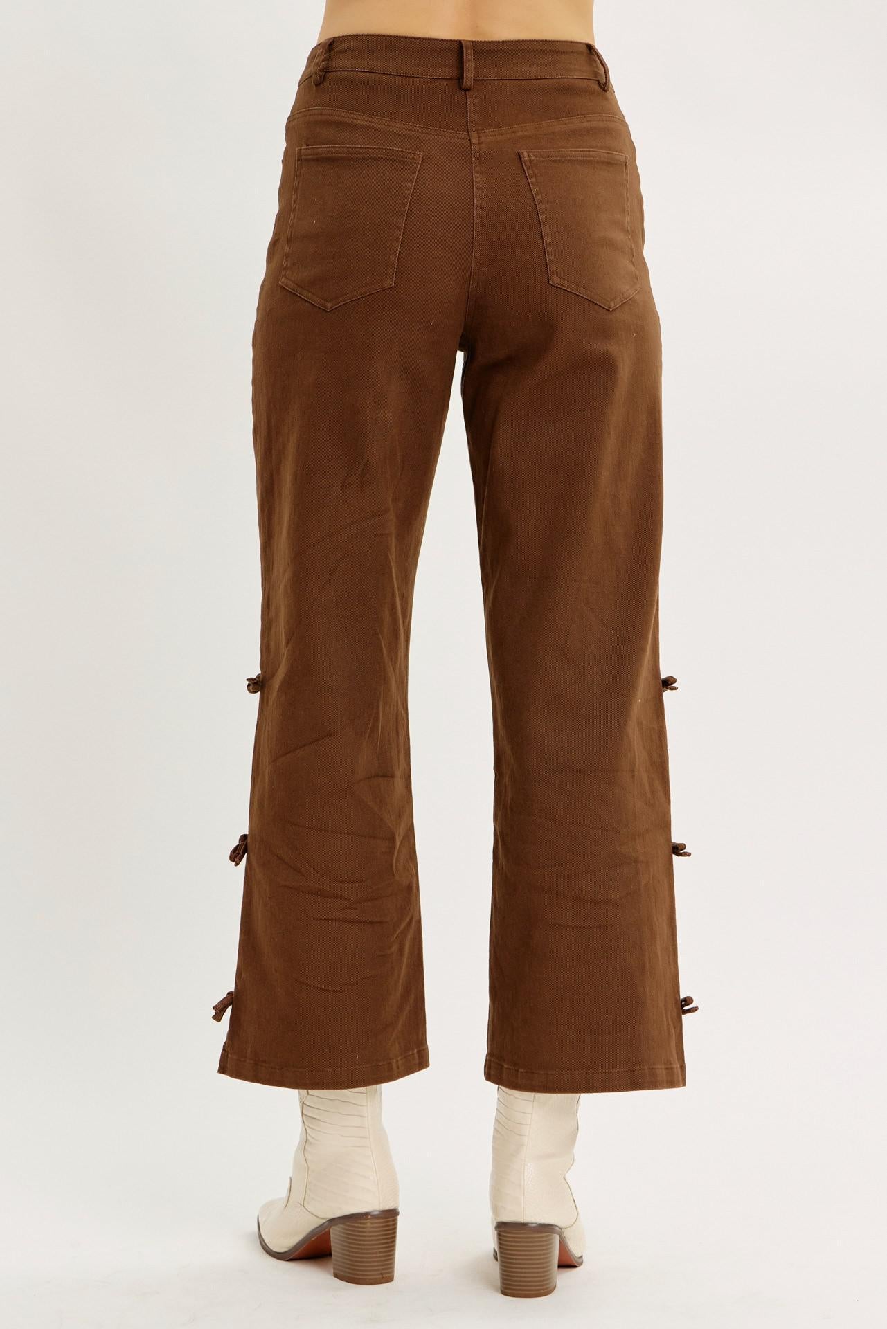 Garment Washed Side Bow Detail Western Pants