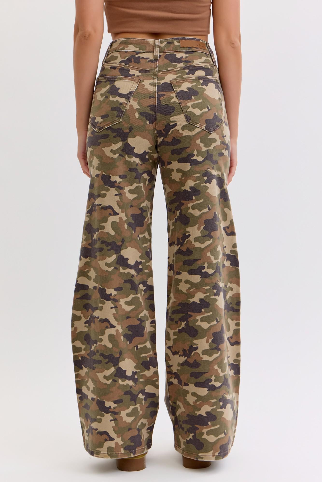 Cello Camo High Rise Wide Leg Jeans