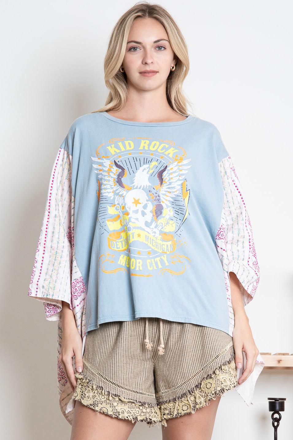 Kid Rock Print Pancho Sleeve Top