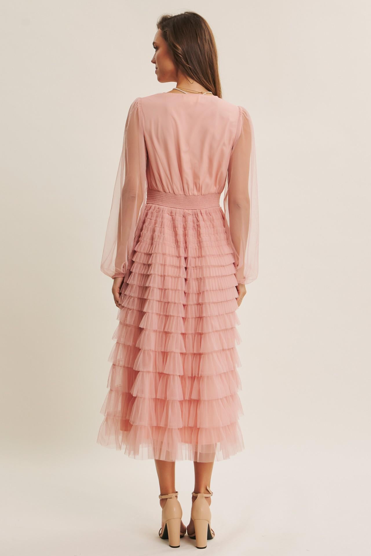 Pure Magic Ruffled Mesh Midi Dress