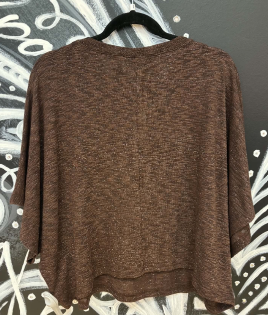 Brown Boat Neckline Wide Dolman Sleeves Top