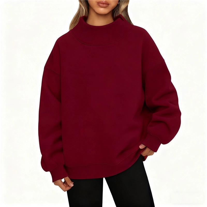 Solid Color High Neck Fleece Sweatshirt