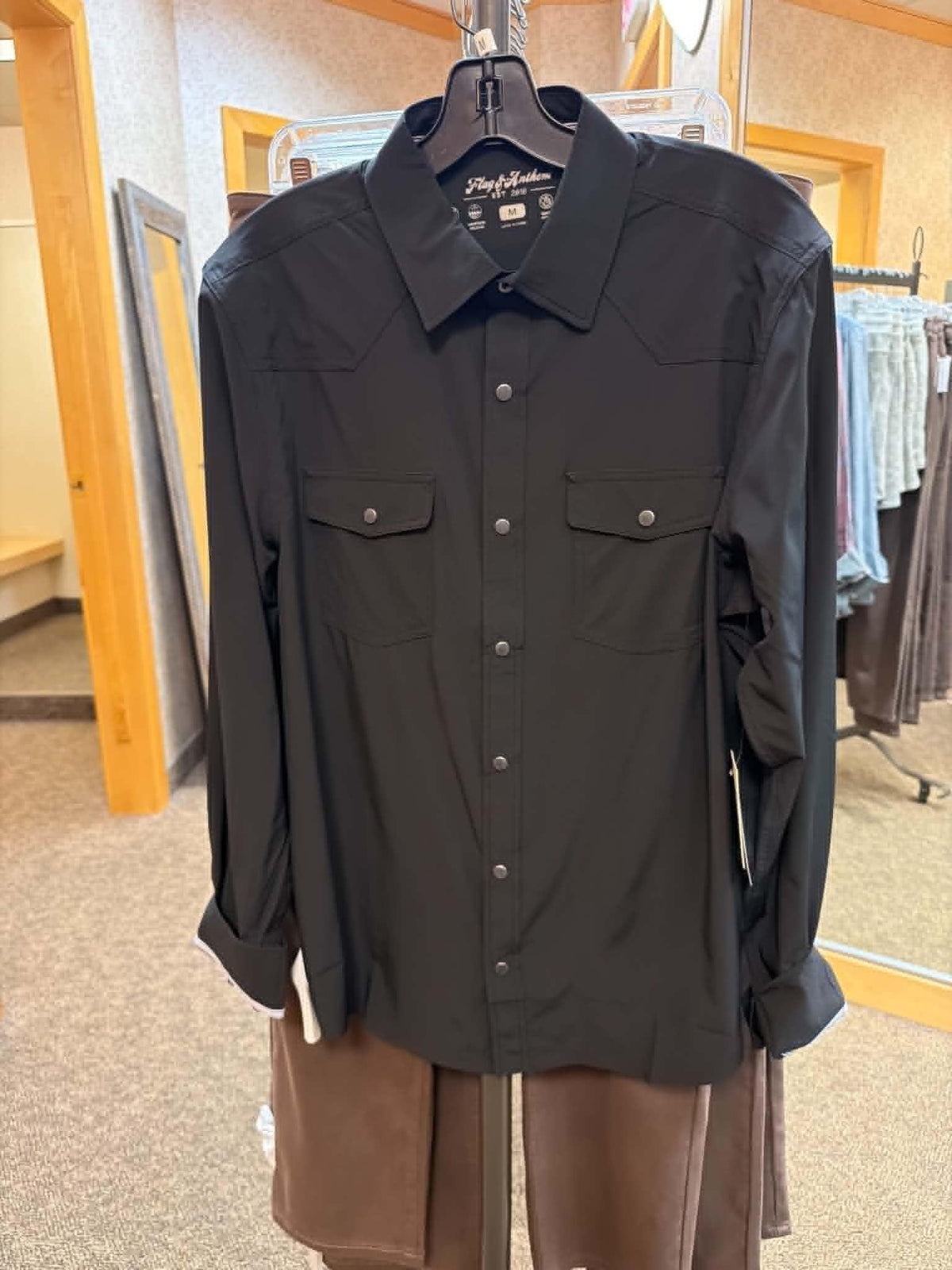 Black Longmont LS Performance Button Down Top