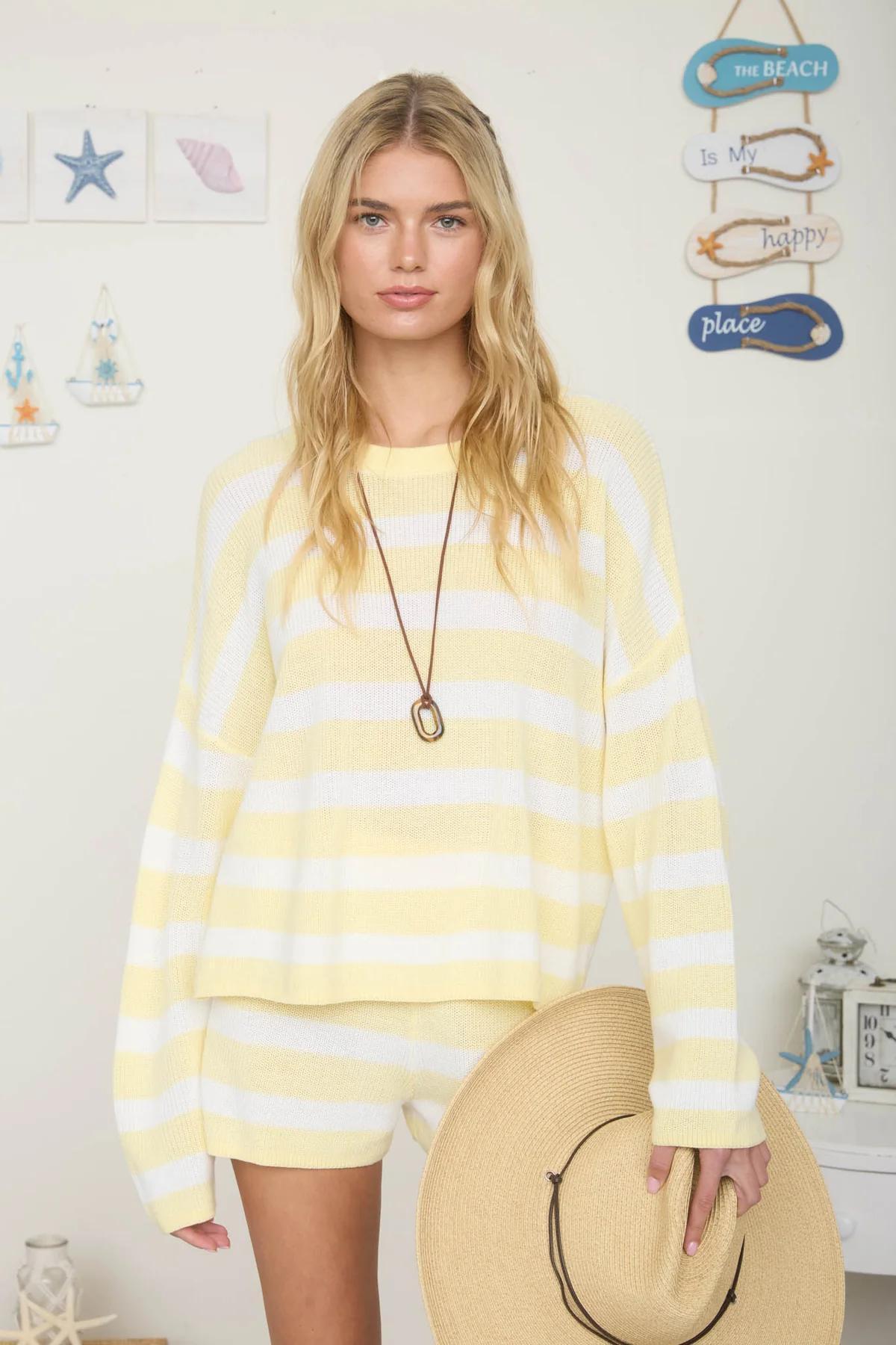 STRIPE LONG SLEEVE COZY KNIT TOP