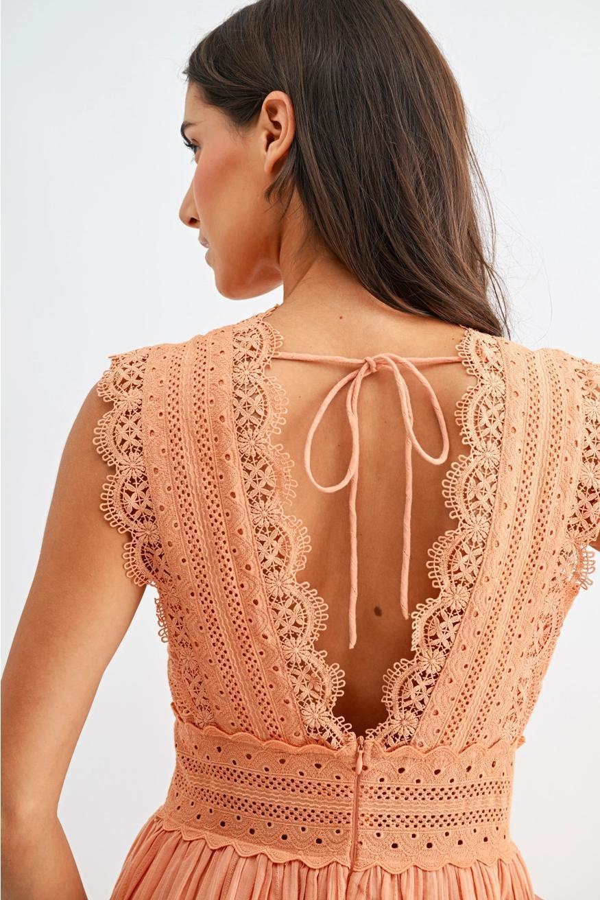 Orange Lace Boho Midi Dress