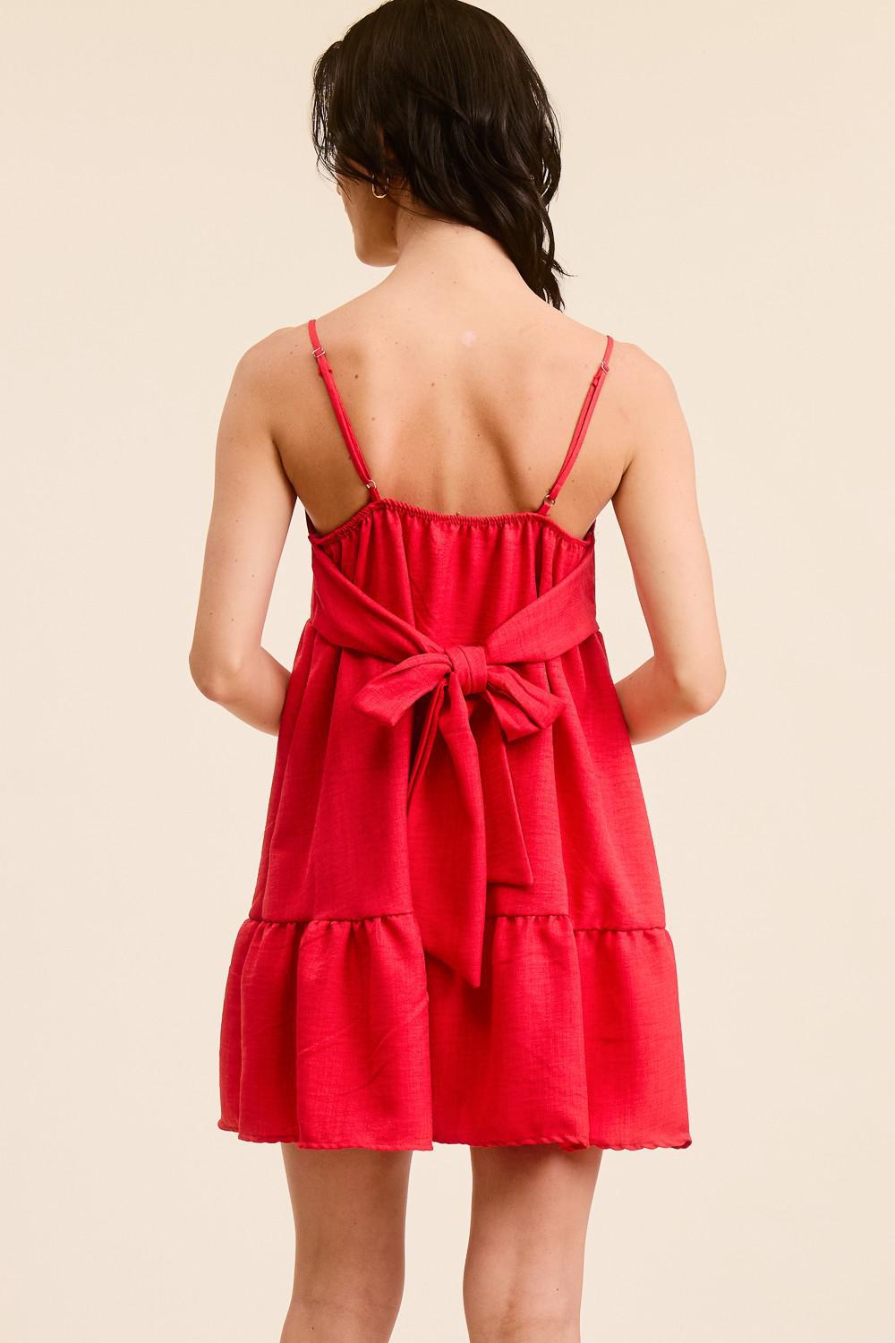 Babydoll Back Tie Woven Dress