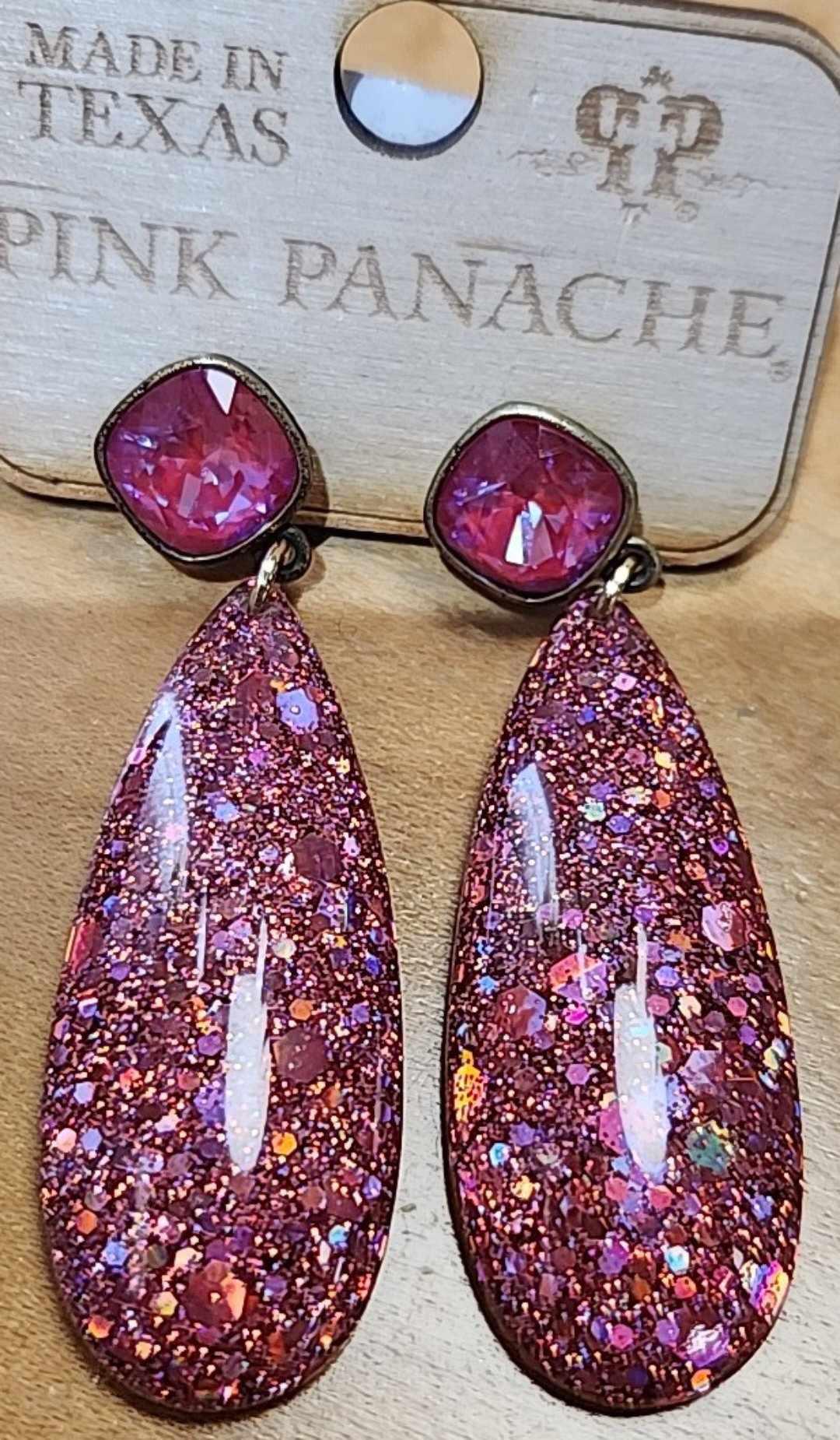 Pink Glitter Teardrop Earrings