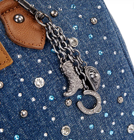 Wrangler Western Rhinestone Denim Boston Bag/Crossbody - Dark Jean