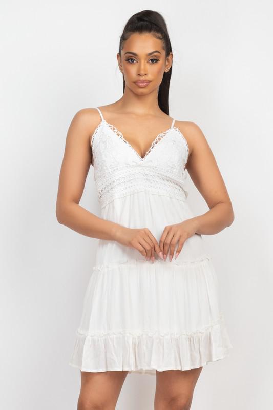 White Crochet Trim Dress