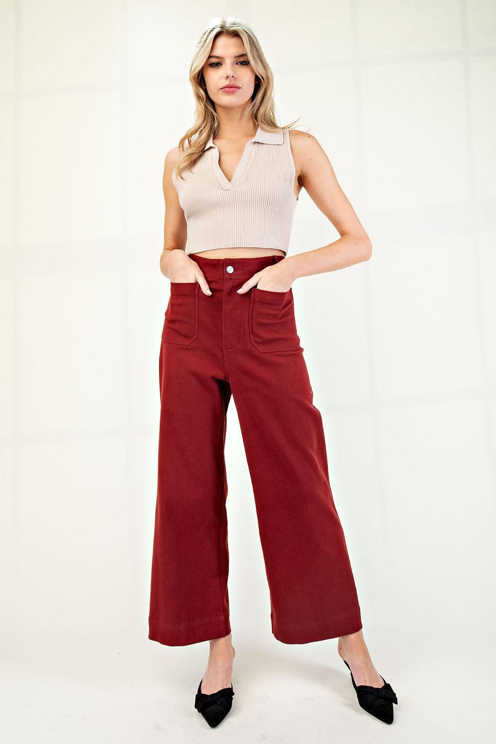Maroon Soft Washed Wide Leg Pants