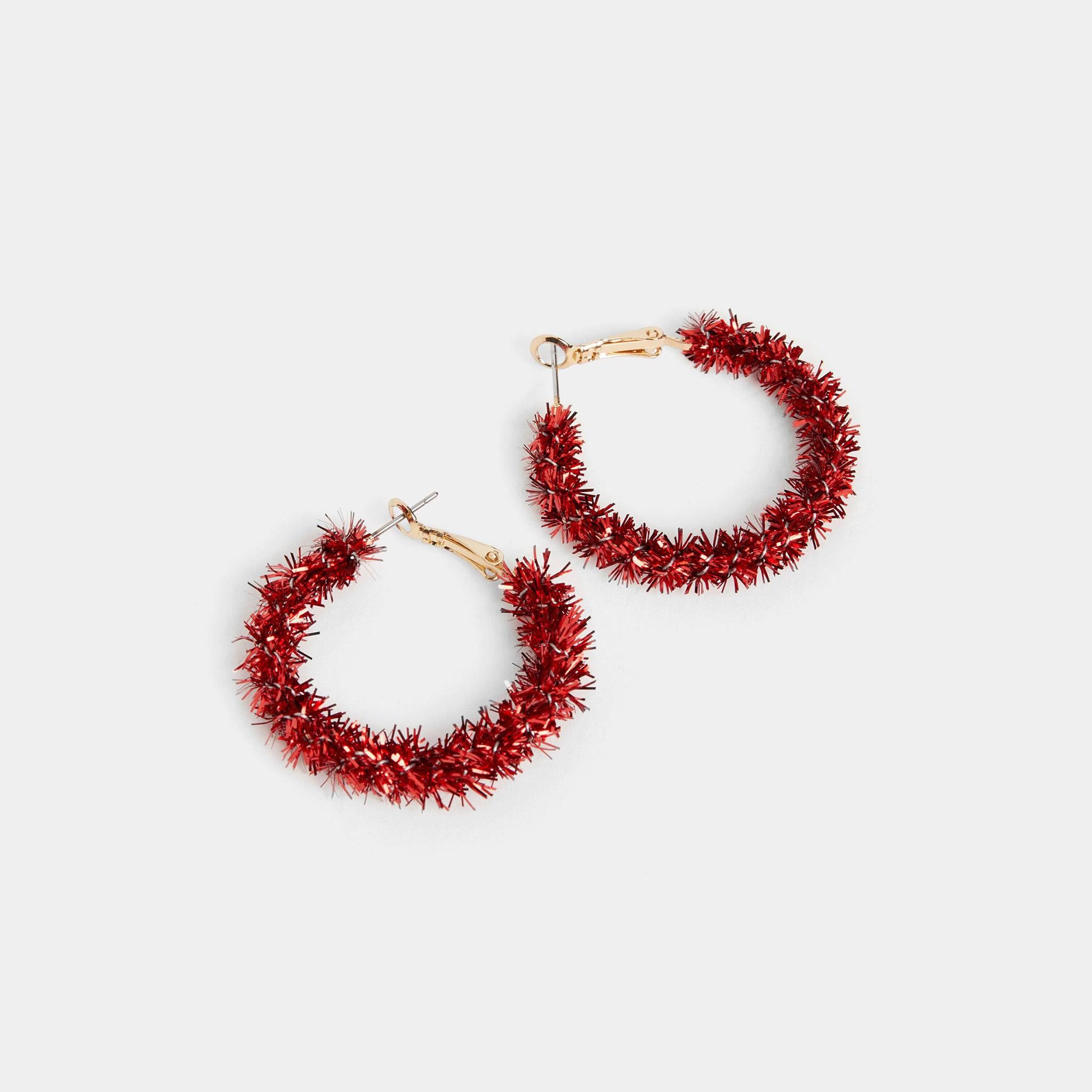 Holiday Tinsel Hoop Earrings