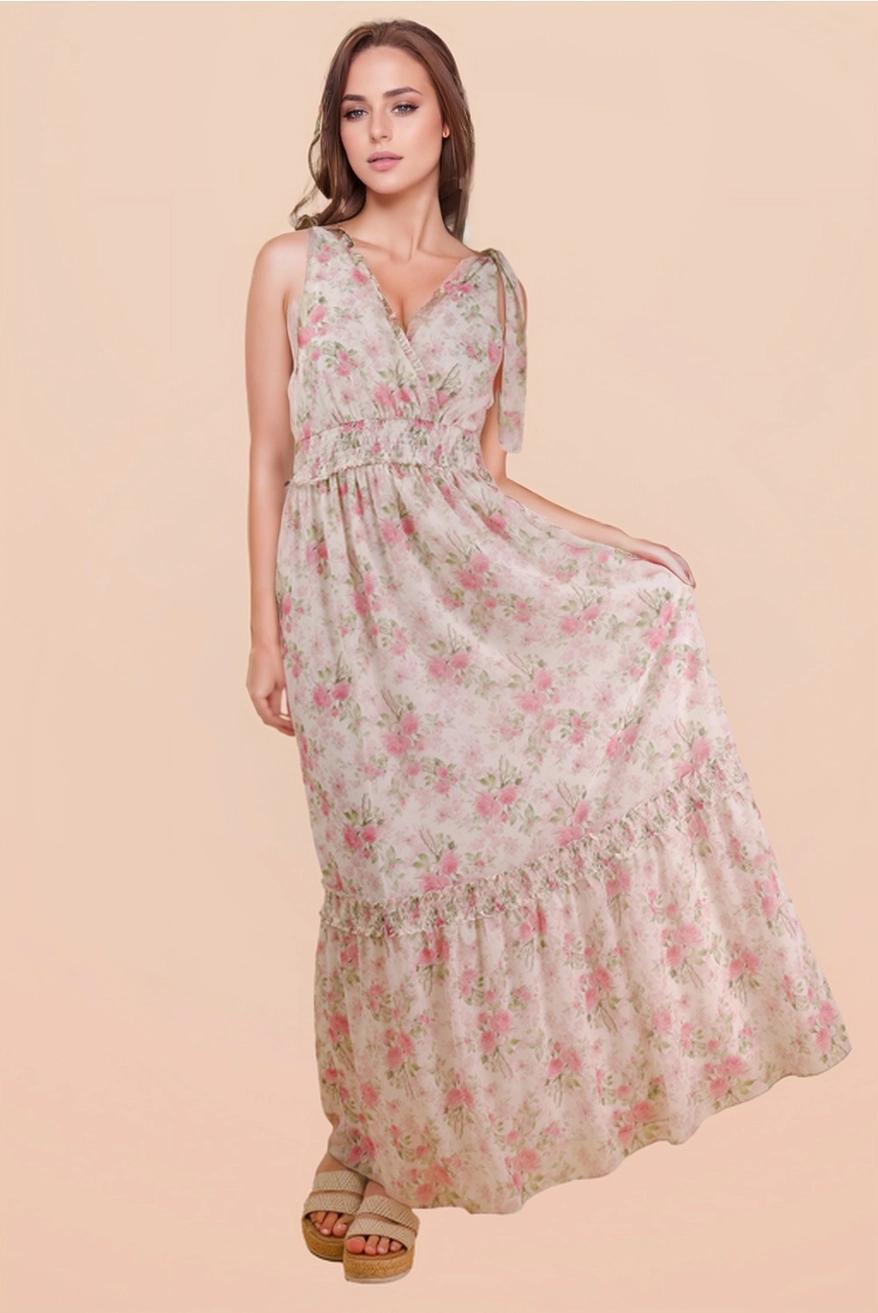 Floral Printed Shoulder Strap Midi Dress