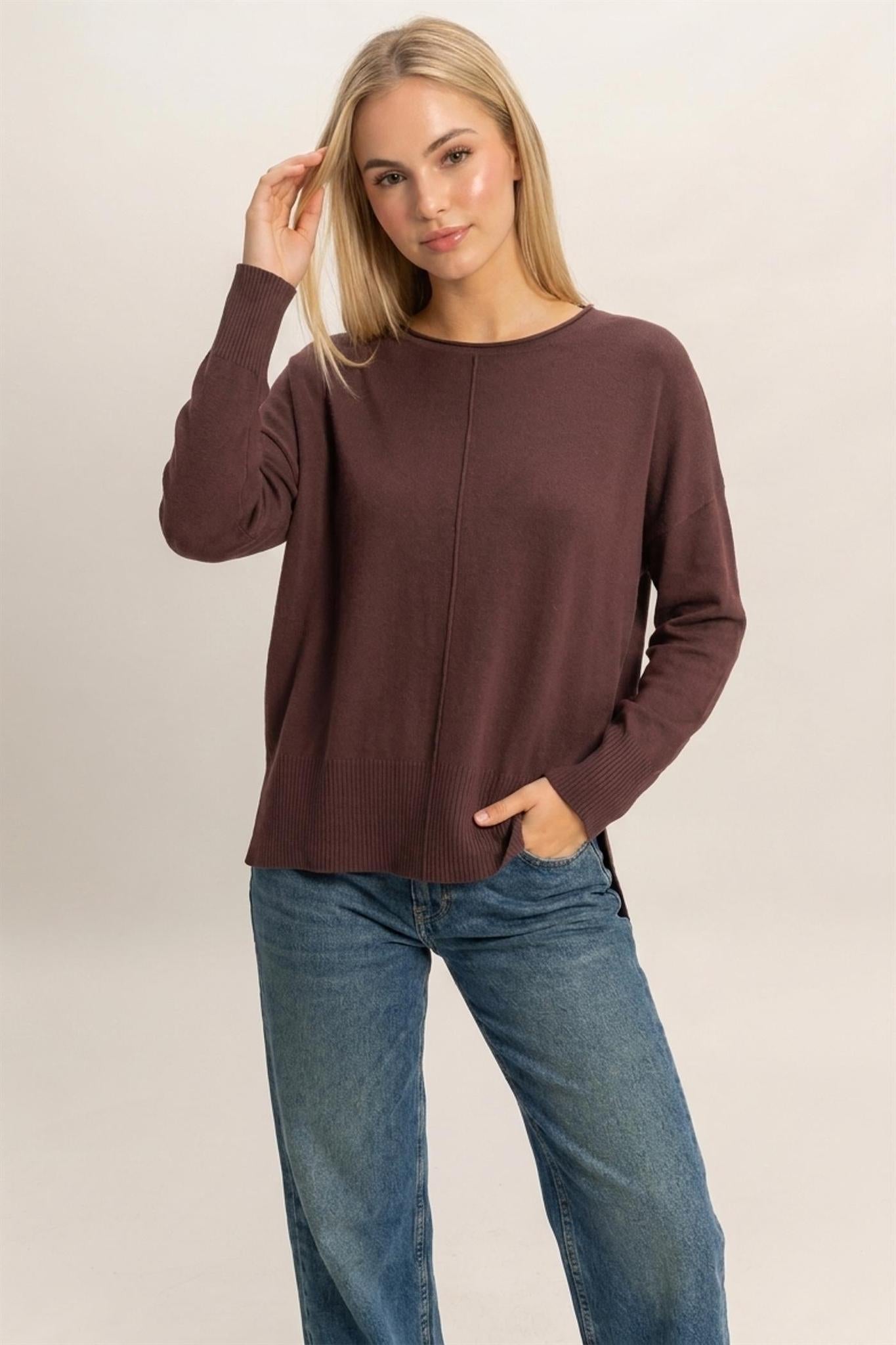 Cocoa Roll Neck Seam Detail Sweater