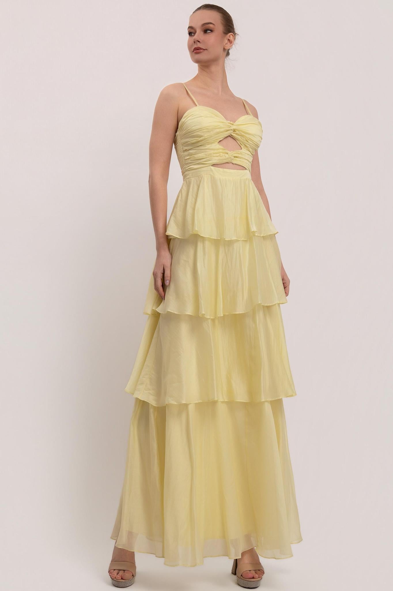 Yellow Spaghetti Strap Keyhole Detail Maxi Dress