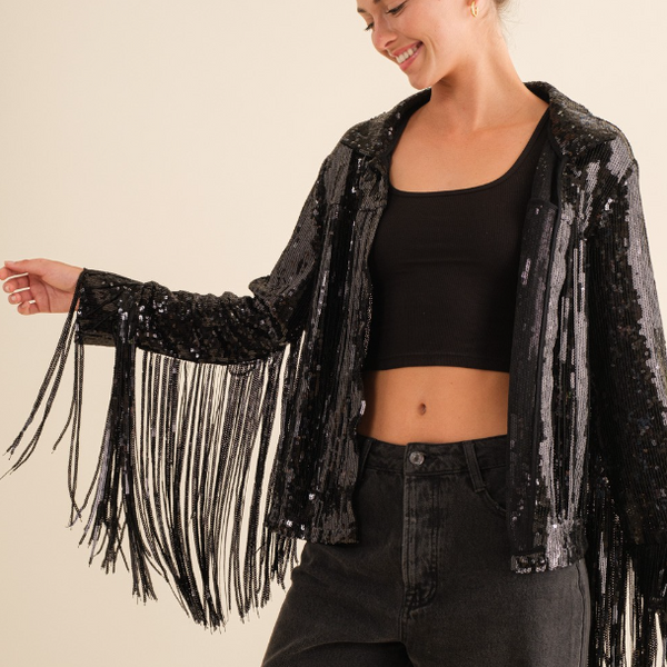 Fringe sequin jacket hot sale