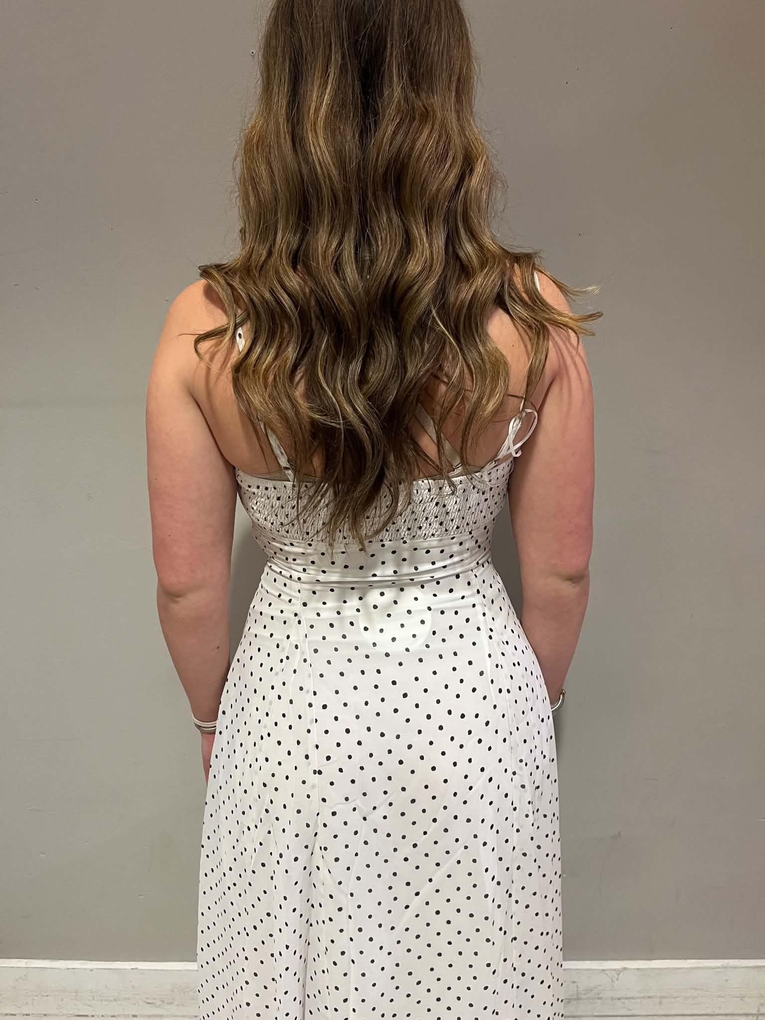 White Spaghetti Strap Smocked Polka Dot Midi Dress