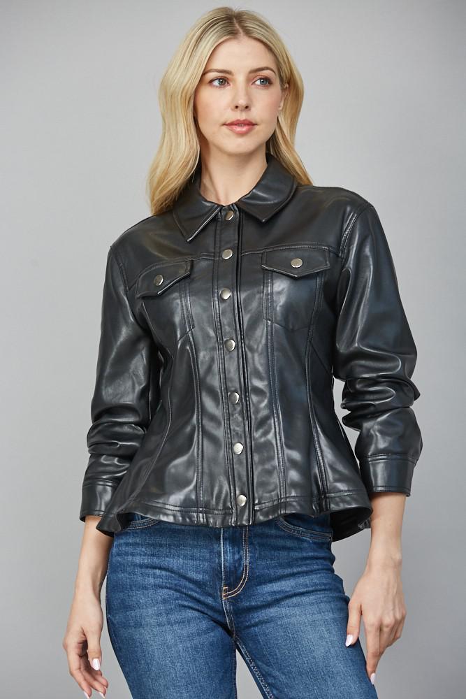 Cinched Detail Faux Leather Peplum Jacket