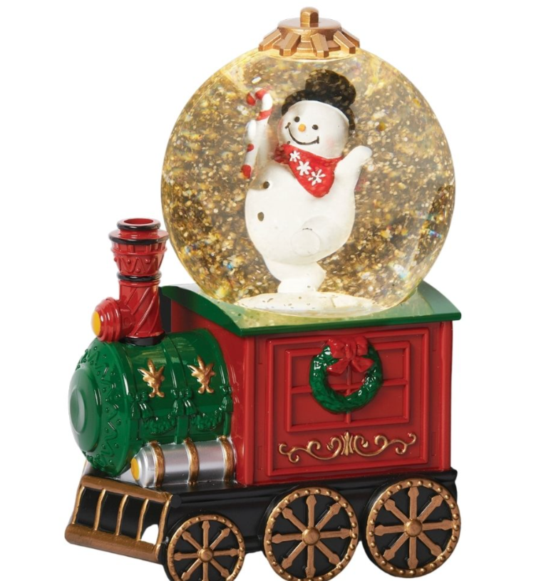 Roman Train Water Globe Shimmer With Snowman