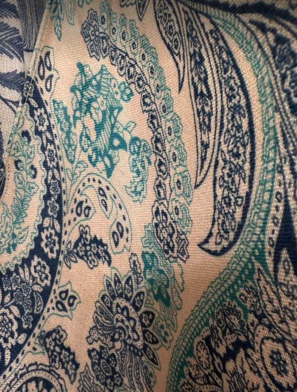 Dual Tone Paisley Print w/ Tassel Trim Kimono