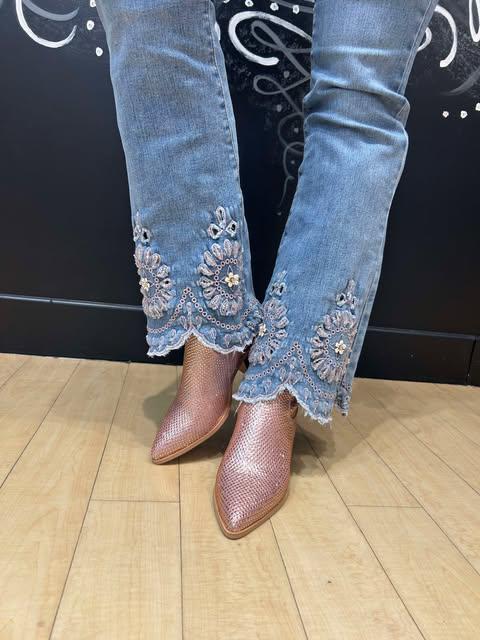 Everstretch Flare Hand Bead Embroidered Jeans
