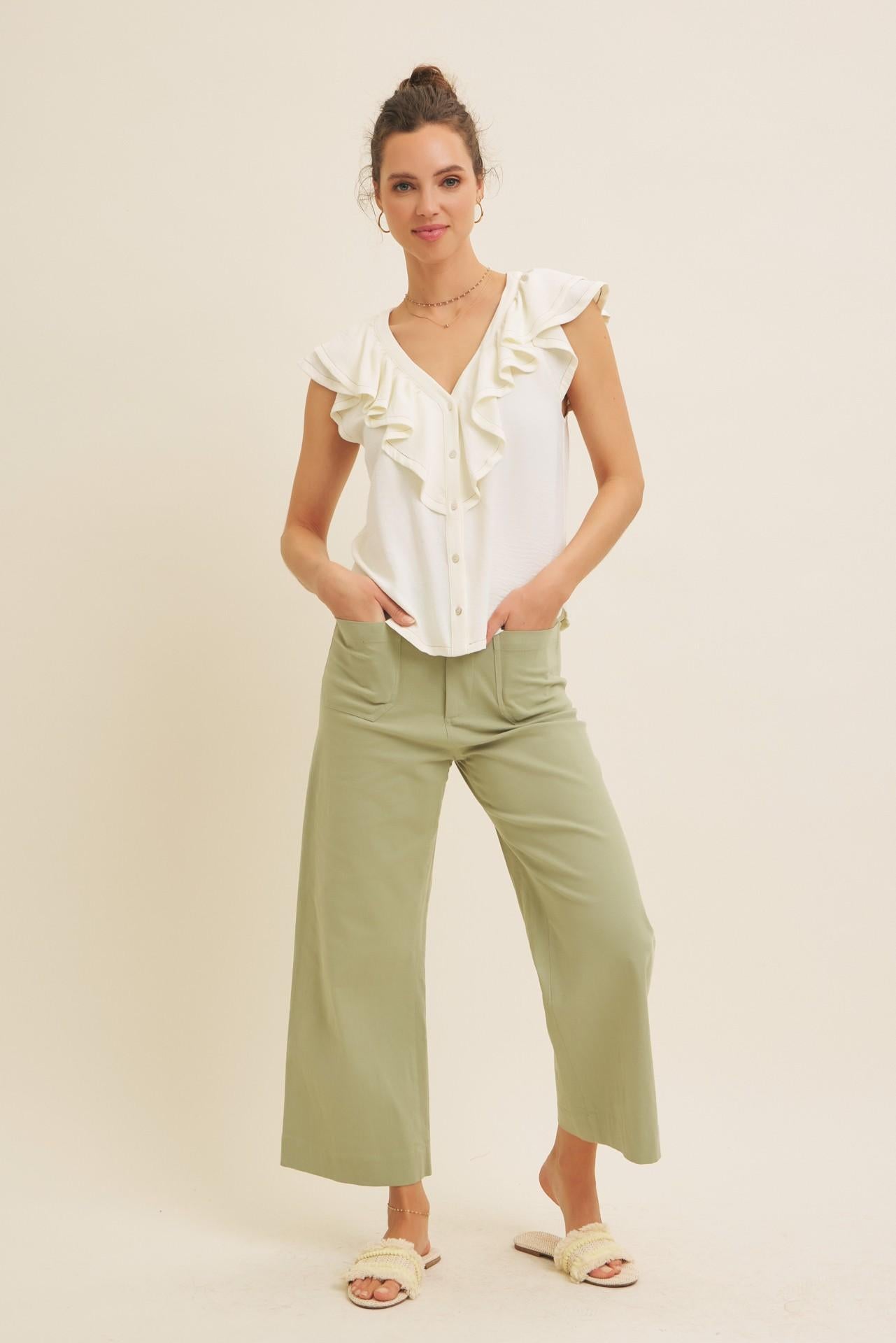 Cream Button-down Ruffle Blouse Copy
