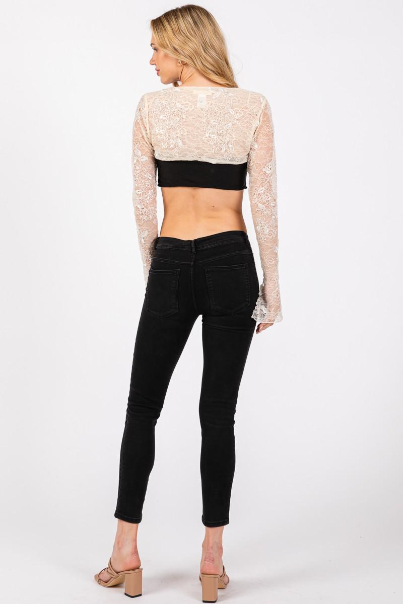 Ivory Embellished Mesh Lace Cardigan