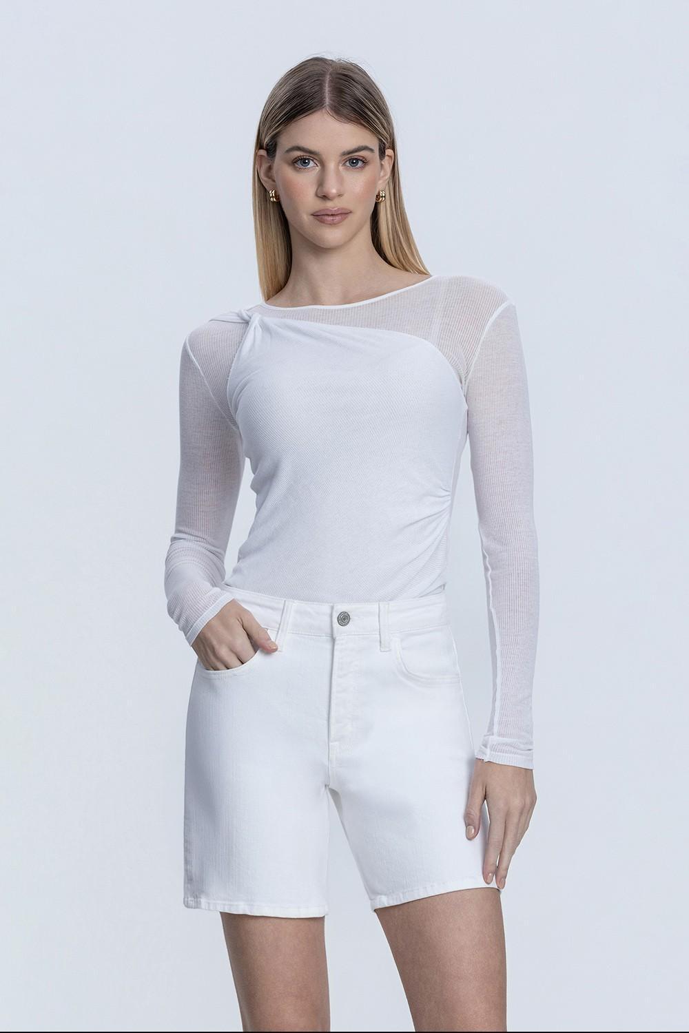 High Rise Optic White Midi A Line Shorts