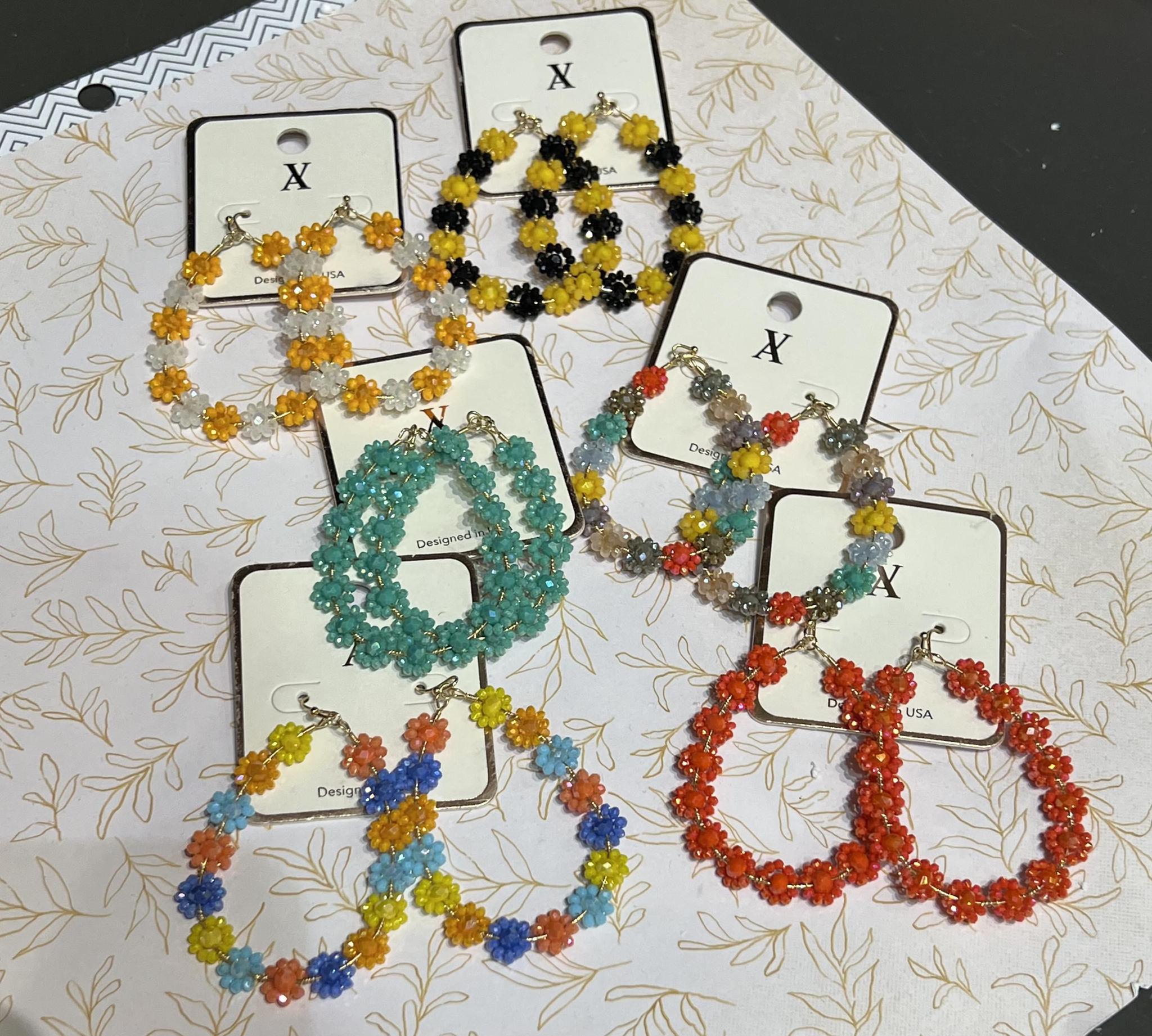 Flower Beaded Tear Drop Earrings