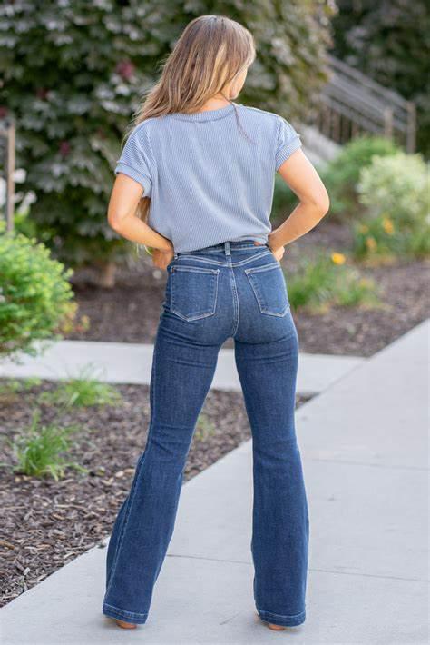 Judy Blue HW Angled Side Seam Flare Jeans