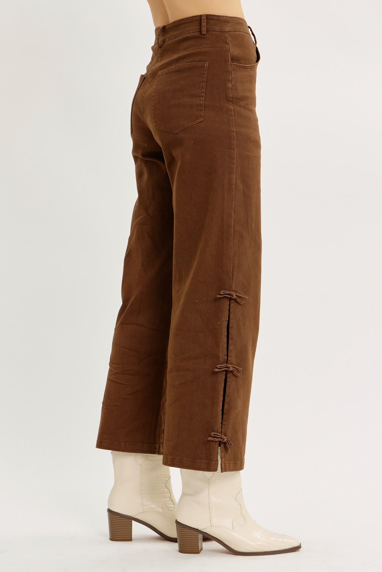 Garment Washed Side Bow Detail Western Pants