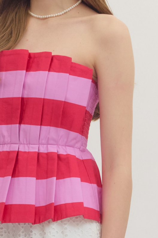 Red Striped Sleeveless Peplum Top