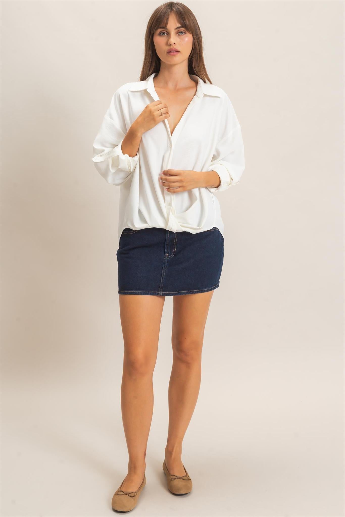 Off-White Button-up Dolman Sleeve Top