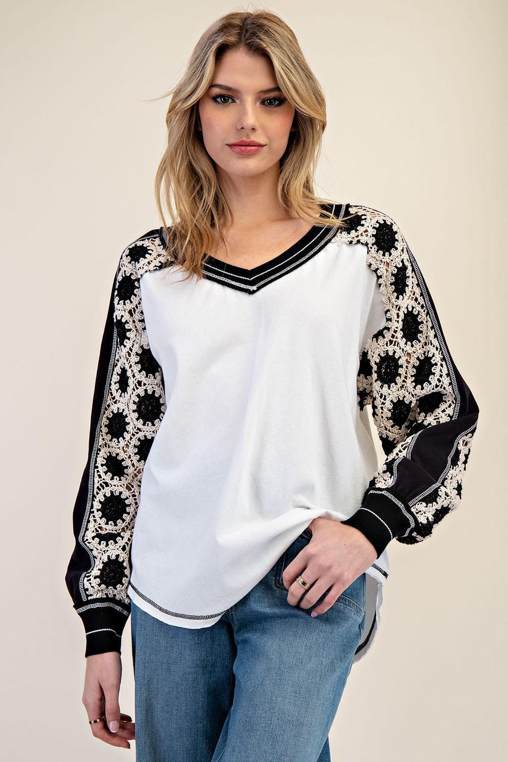 Embroidered Raglan Sleeve Top