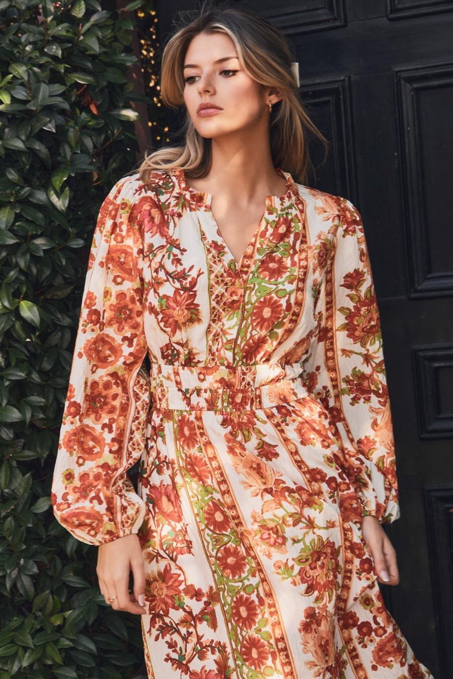 Bohemian Garden Printed Midi Dress - PLUS
