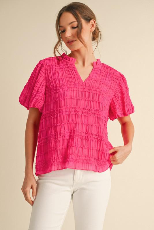 Hot Pink Soft Smocking Textured Top