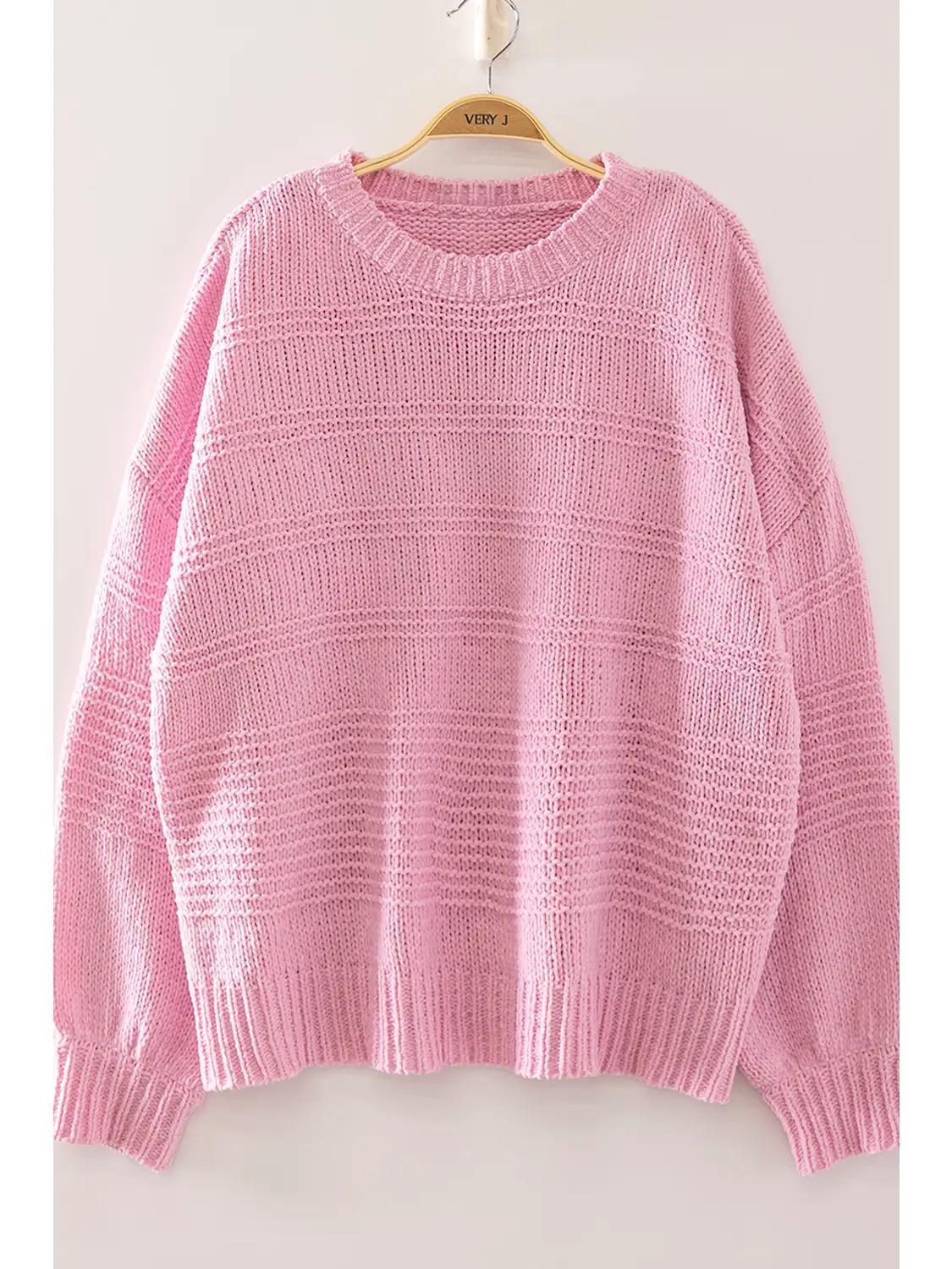 Pink Boat Neck Oversized Knit Sweater