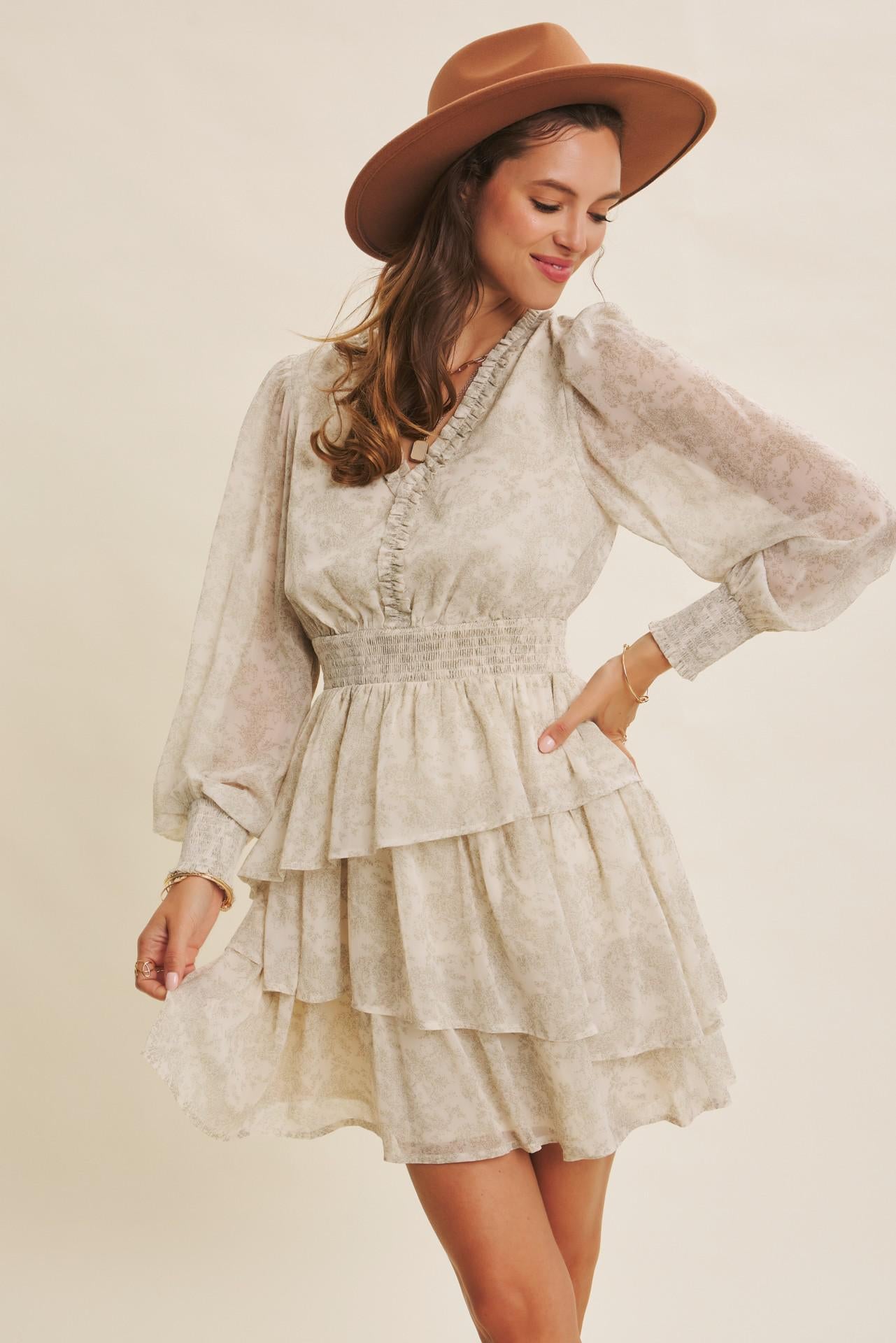 Floral Asymmetrical Tiered Ruffle Mini Dress