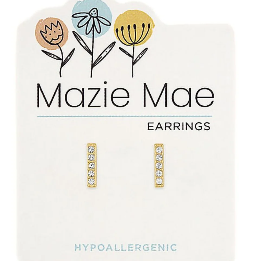 Gold CZ Bar Stud Mazie Mae Earrings