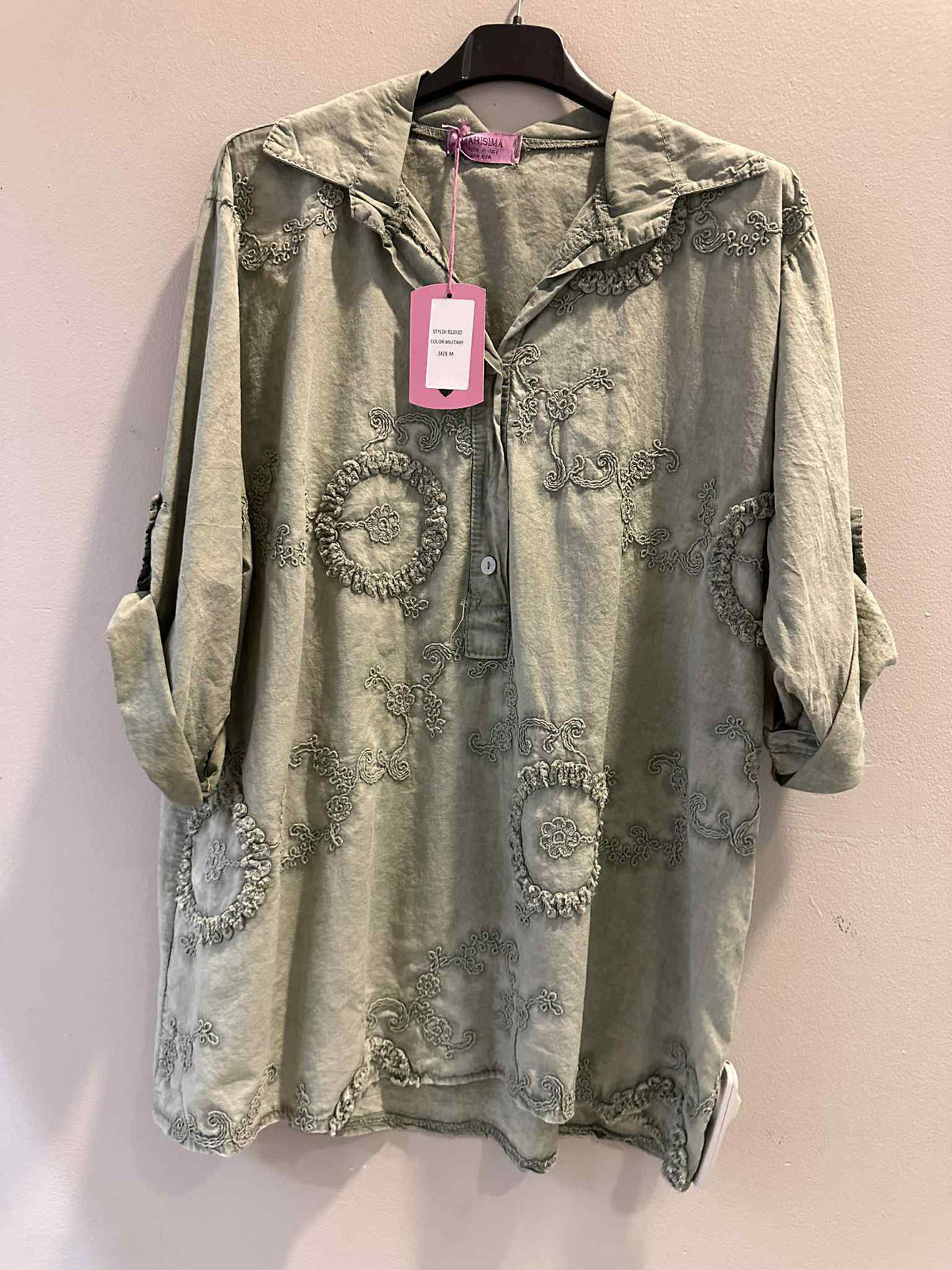 Military Green Cotton Top O/S