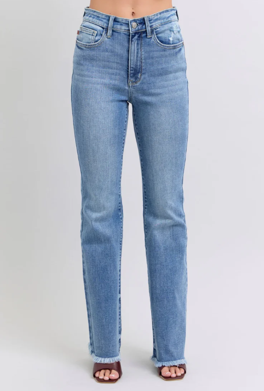 Judy Blue HW Bootcut Jeans with Fray Hem