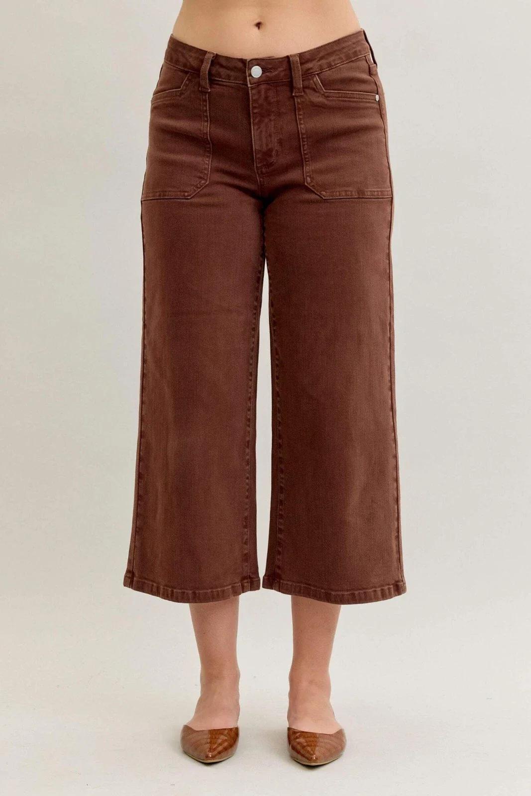 Judy Blue Maple Mid Rise Cropped Wide Leg