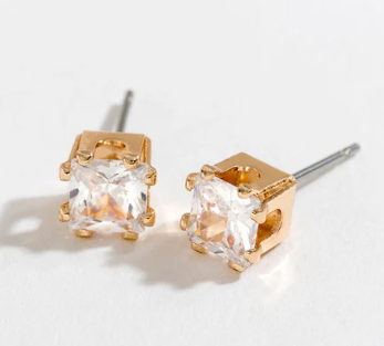 Gold Square Cubic Zirconia Earrings