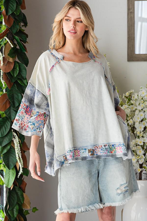 Washed Print Patchwork Top